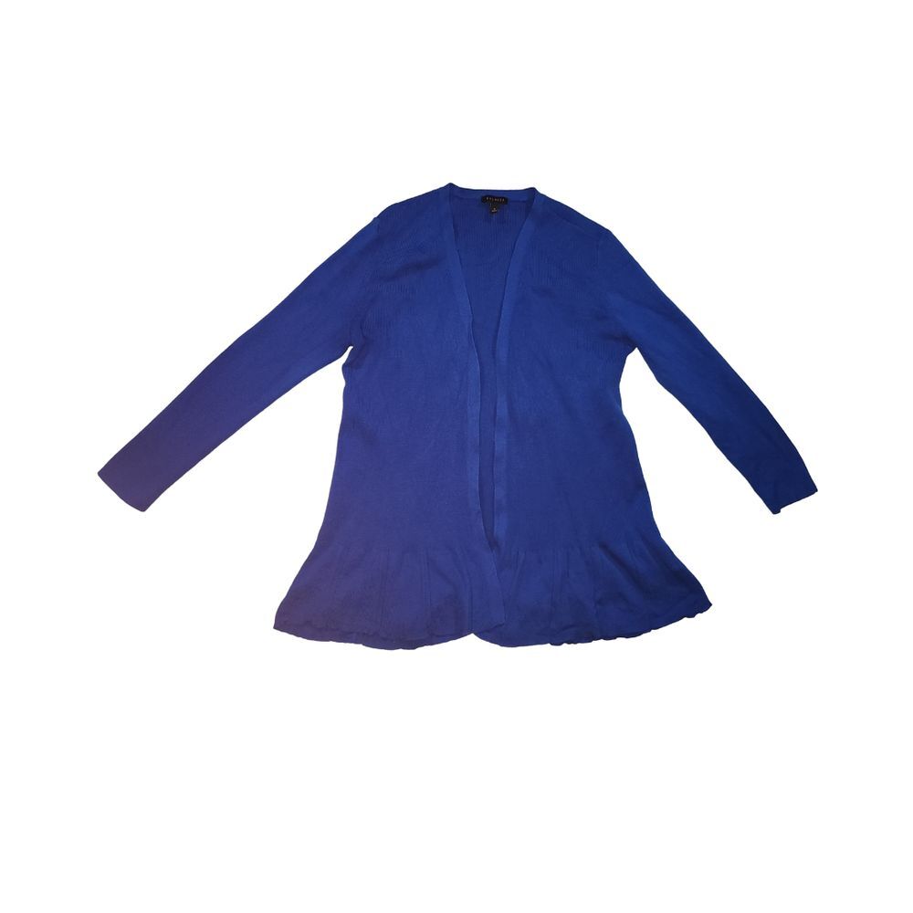 Talbots Cobalt Blue Cardigan Sweater No Closure Ruffling On Bottom Size Small